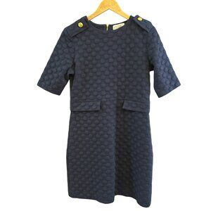 Sail To Sable Textured Navy Blue Short Sleeve Dress With Gold Accents Size 6